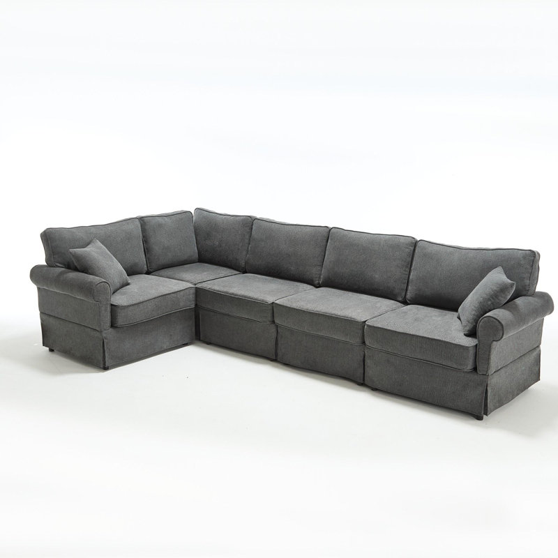Ensemble de canapé modulaire modulaire convertible en forme de L 5 places - Accoudoirs roulés réversibles doux