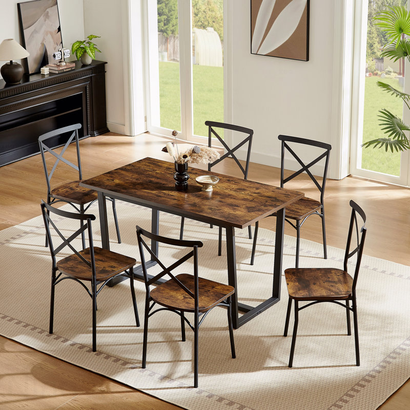 Ensemble de salle à manger de cuisine 7 pièces: table et 6 chaises, parfait pour le coin-repas