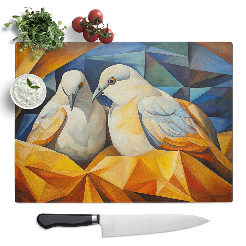 Dove Bird Cubism  Glass Chopping Board