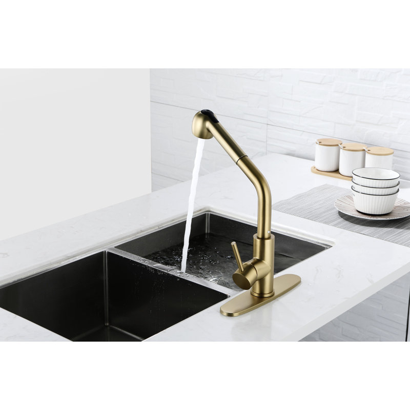 Single Handle Kitchen Sink Faucet In Gold - Rust Finish For Durability 1.8 Gpm Flow Rate Water Conservation, Gold