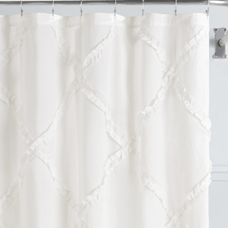 Adelina White Cotton Ruffled Shower Curtain