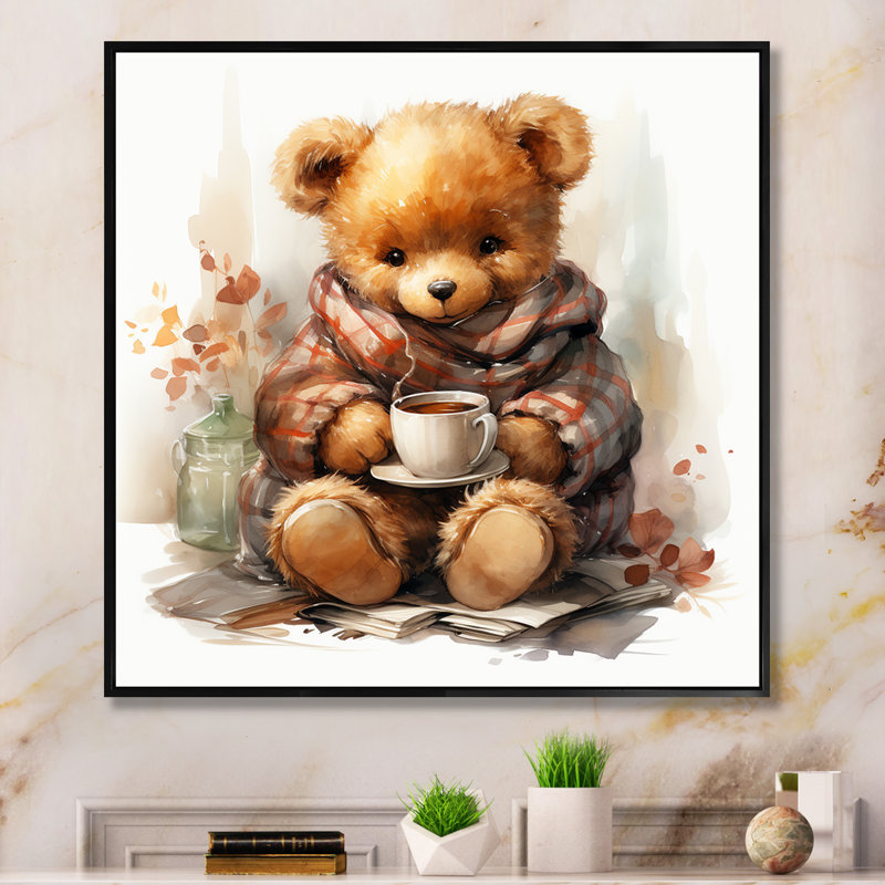 Hiver chambre de bébé ours en peluche III - art mural ours en peluche, Cadre flottant noir, H 36 po x l 36 po x P 1,5 po