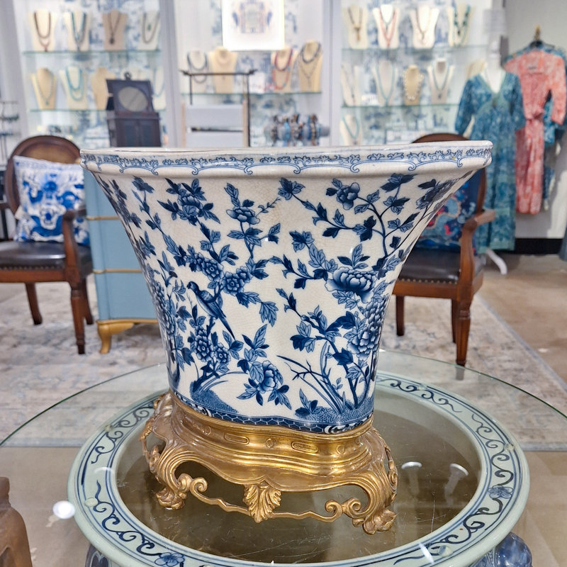 Porcelain Basin With Bronze Blue and White Fleur