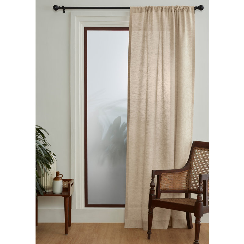 Linen Curtain with Rod Pocket, 52" W x 120" L, Champagne Beige