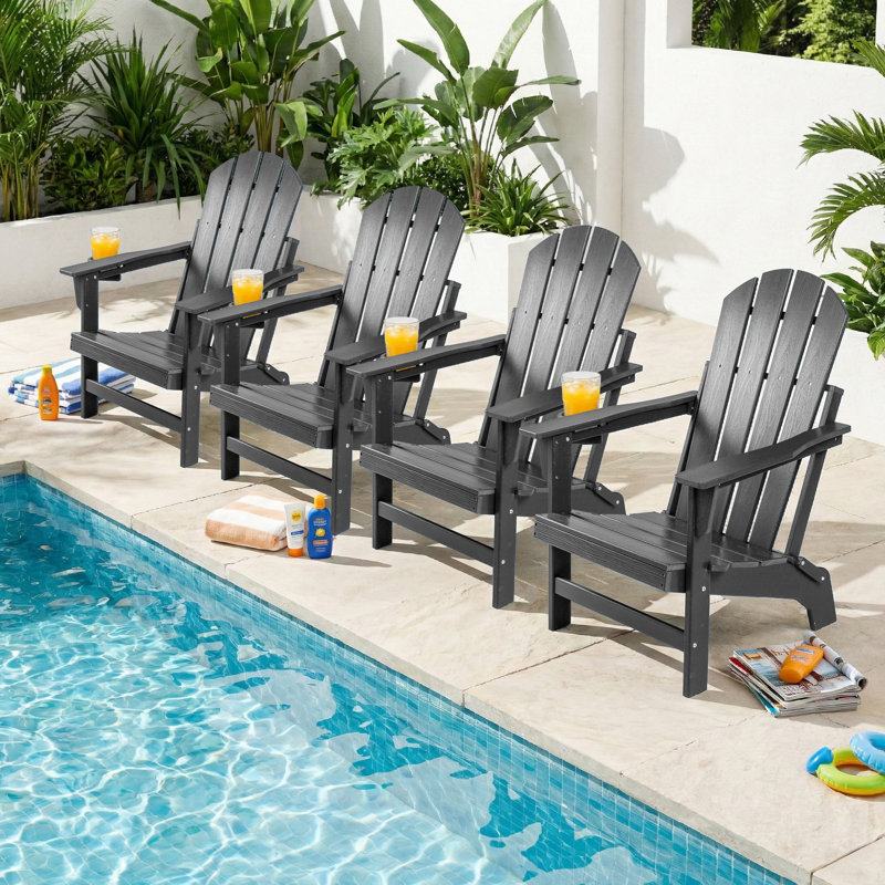 4 chaises Adirondack d'extérieur pliables, Gris, 4