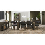 Logan Fumed Oak 6 Seater Table With 6 Ellipse Upholstered Chairs In Dark Grey