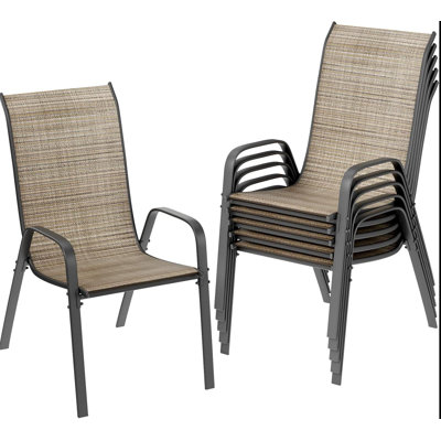 All-Weather Stackable Patio Chairs, Durable Textilene Fabric with Armrests, Sturdy Metal Frame, Ergonomic Quick-Dry Outdoor Dining Chairs for Backyard & Poolside(Brown, 6pcs)