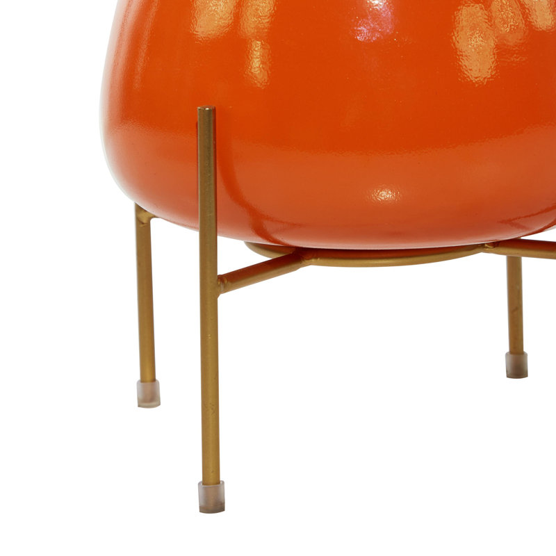 Keneen 2 Piece Metal Indoor Outdoor Planter with Removable Stand Set, Orange