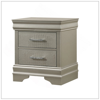 Modern Glam Style Nightstand With Two Drawers, Solid Wood, Crystal-Like Diamond Tufting, And Crocodile Texture For Elegant Bedrooms