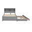 Lit plateforme double avec lit gigogne, tiroirs et ports USB - Structure de lit de rangement en pin gris avec tablettes de tête de lit-424571314