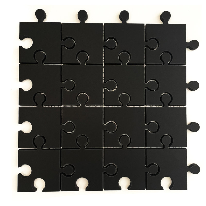 Play Jigsaw 12" x 12" Ceramic Grid Mosaic Tile, Jet Black