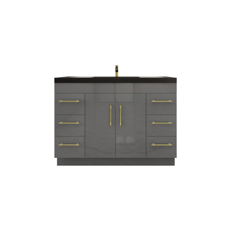 Ensemble de meuble-lavabo simple 48 po Campbell-Johnson, Or mat, Gris à haute brillance