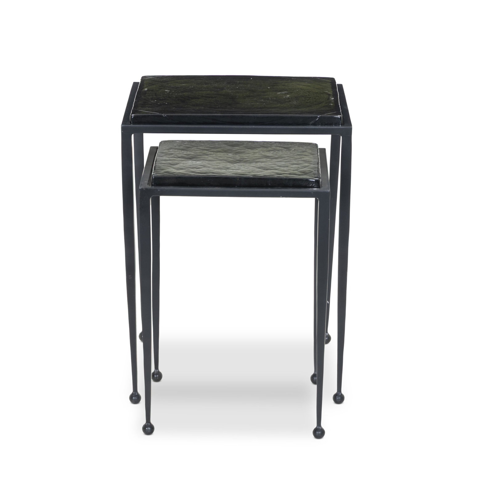 Damiana Glass Nesting End Table, Moss Cast Glass