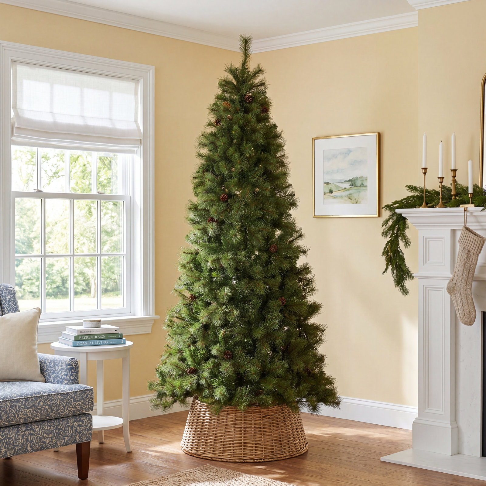 Lighted Artificial Pine Christmas Tree, 7.5' H