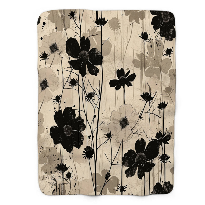 Couverture vintage en sherpa de qualité supérieure Vintage Beige Blooms, Lit simple