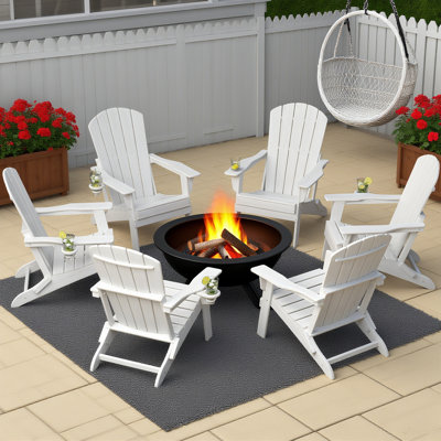 Ensemble de chaises pliantes 6 pièces Adirondack - Chaises longues d'extérieur en PEHD toutes saisons avec porte-gobelets, siège de foyer classique pour patio, cour, terrasse ou jardin