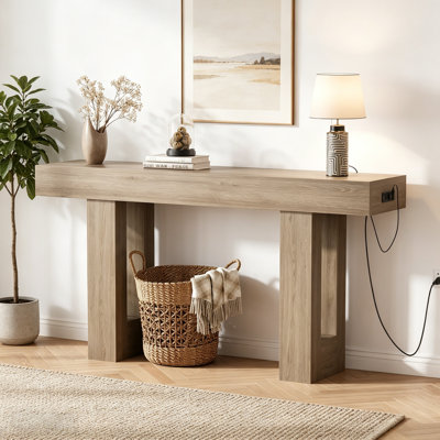 63 Inch Console Table with Power Outlet, Extra Long Sofa Table Behind Couch with USB & Type c Ports, Narrow Entryway Table for Hallway, Entrance, Living Room, 33.3" High