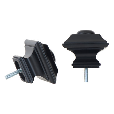  Square Finials for Curtain Rods of 1 and 1-1/8 Inch Diameter Color Black