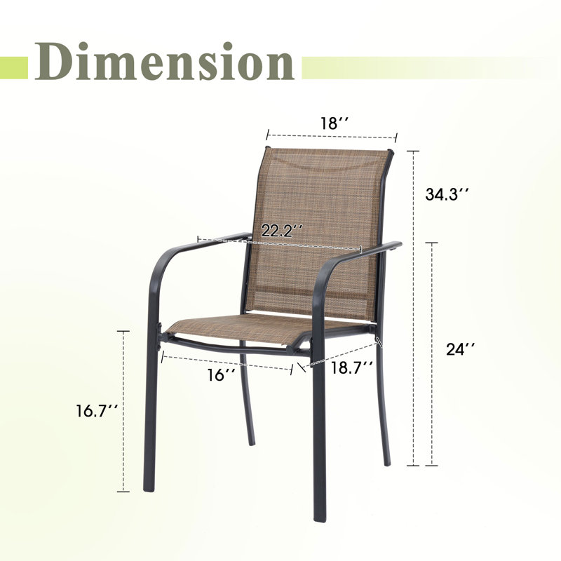 Chaises de salle à manger d'extérieur empilables en patio Textilene, Brun