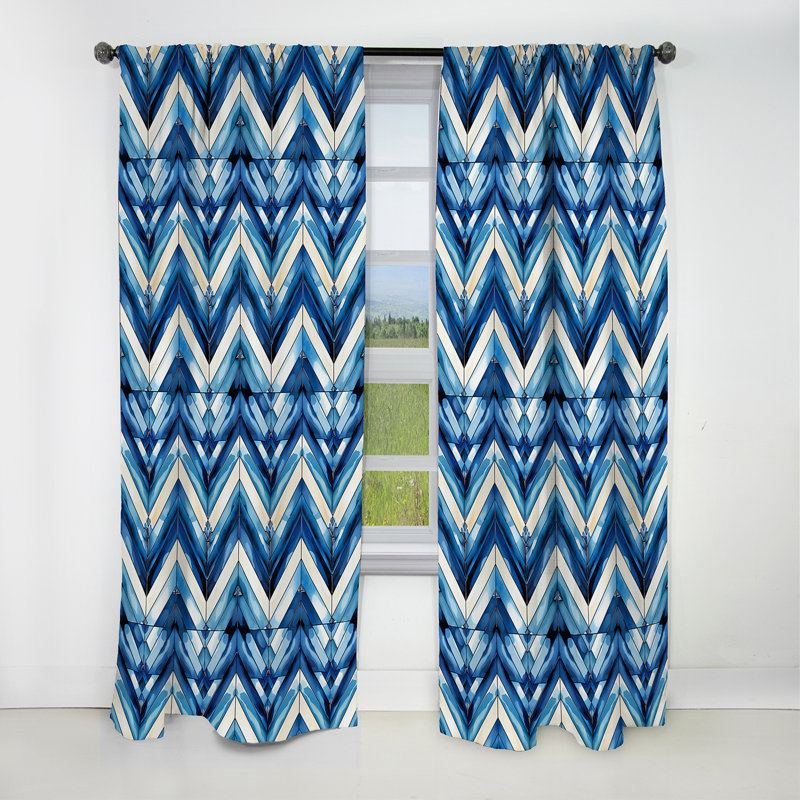 Rideau rétro occultant à motif géométrique rétro à motif de chevrons bleu et bleu cobalt 1, L 52 po x L 95 po