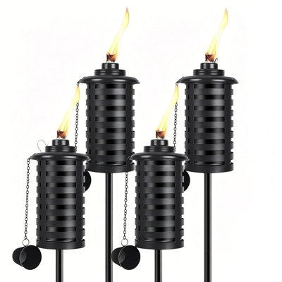 Upgraded 59" Outdoor Metal Torches Set Of 4, 16Oz Citronella Garden Torch With 3-Prong Ground Stake, Dual Use Table Top & Yard Pathway Party Lighting Decor