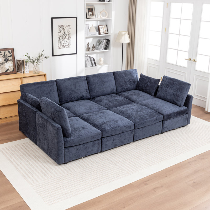 Wilroy 8-Piece Upholstered Sleeper Sectional, Blue