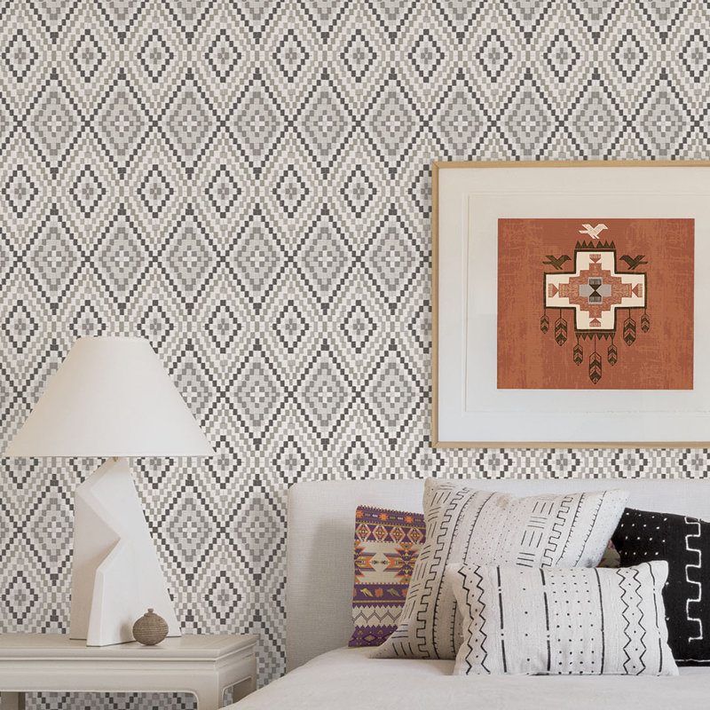 Rouleau de papier peint l 33 pi x l 20,5 po geometric ikat Brawley, Marron foncé