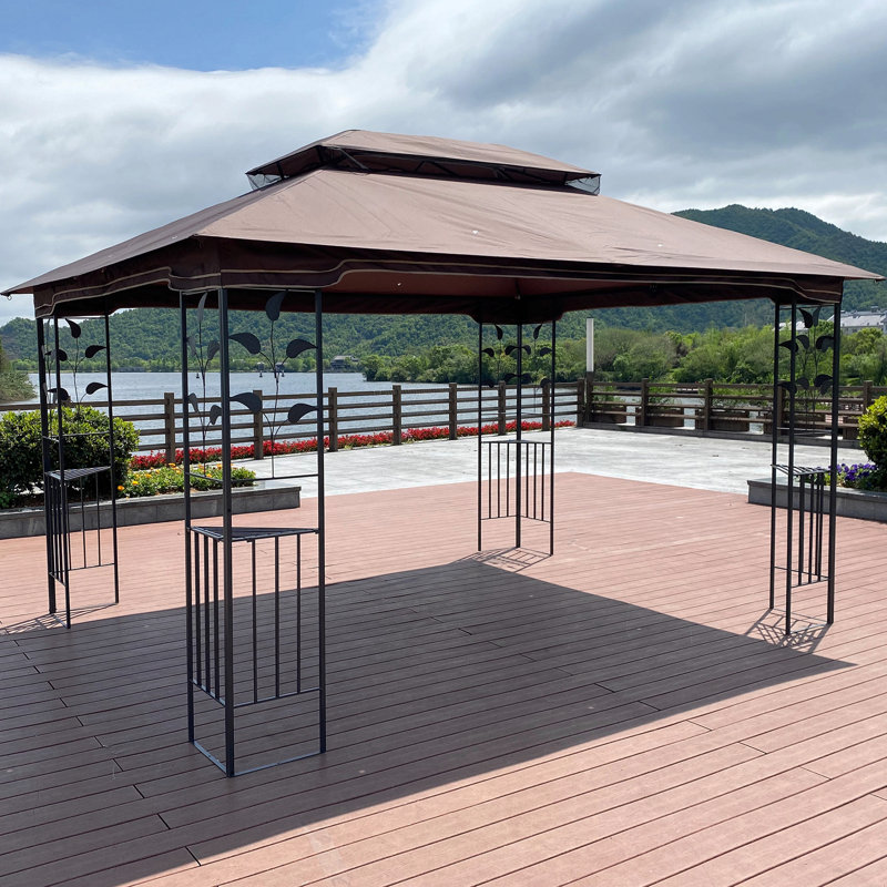 13 Ft. W x 10 Ft. D Steel Patio Gazebo, Brown