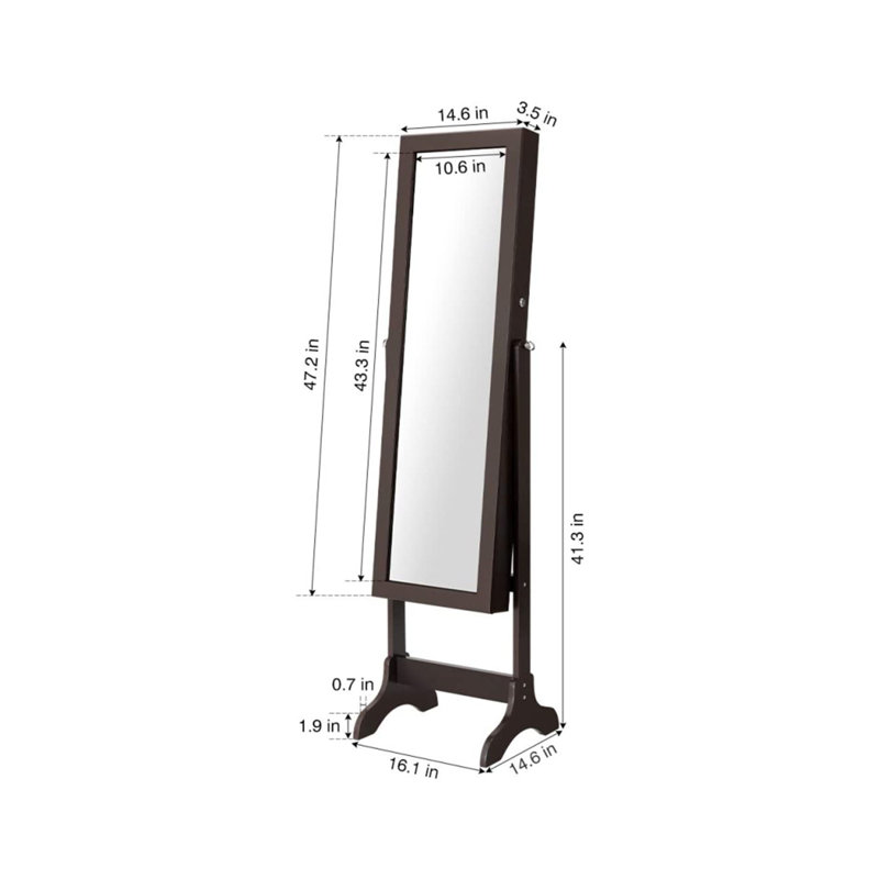 Armoire à bijoux avec miroir 16,1 po Velan, Brun