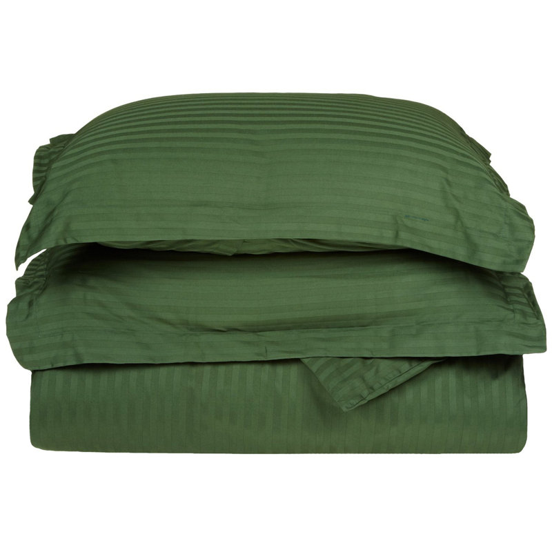 Luxor Treasures 100% Cotton Sateen Weave Striped - Set of 3, Twin Duvet Cover + 1 Standard Sham, Hunter Green