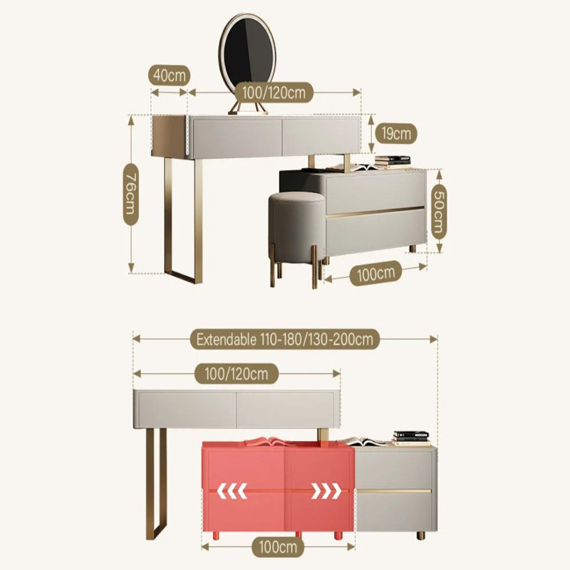 Serenique Dressing Table, 120cm, NO Stool