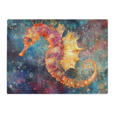 Seahorse Illustrated  Glass Chopping Board