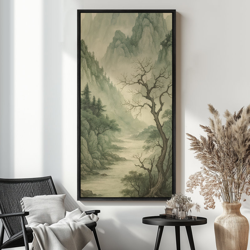 Impression sur toile encadrée, art traditionnel chinois traditionnel, H 60 po x l 30 po, Noir