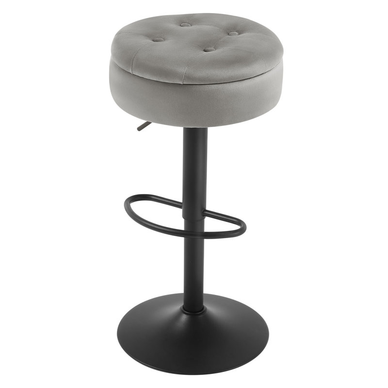 Swivel Upholstered Adjustable Height Counter Stool with Metal Frame, Light Grey
