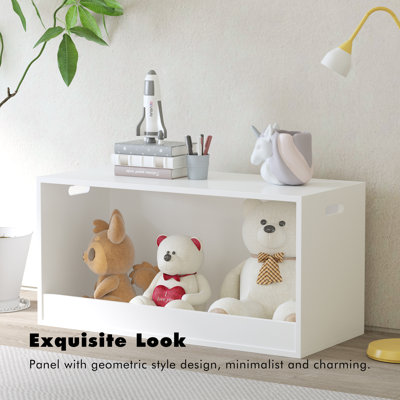 Open Toy Storage Box For , White Wooden Organizer Bin For Plush Toys, Books, Nursery Or Playroom Use