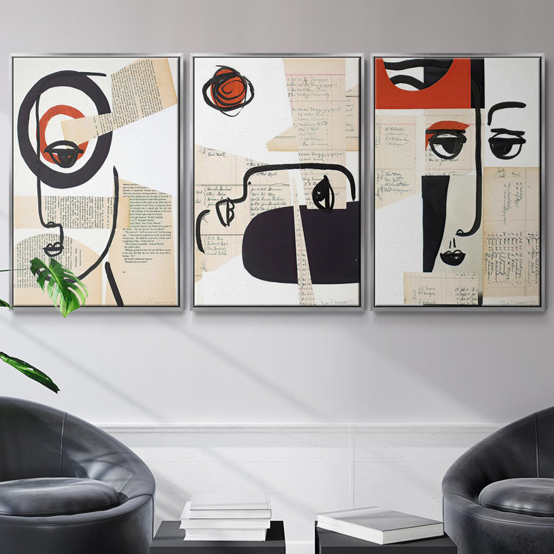 Les visages d'un siècle I 3 pièces, H 27 po x l 54 po, Argent