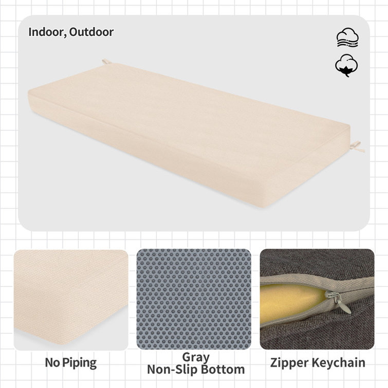 3'' H Customizable Bench Cushion For Indoor/Outdoor Furniture/Chair/Window Seat, Premium 75D High-Resilience Foam