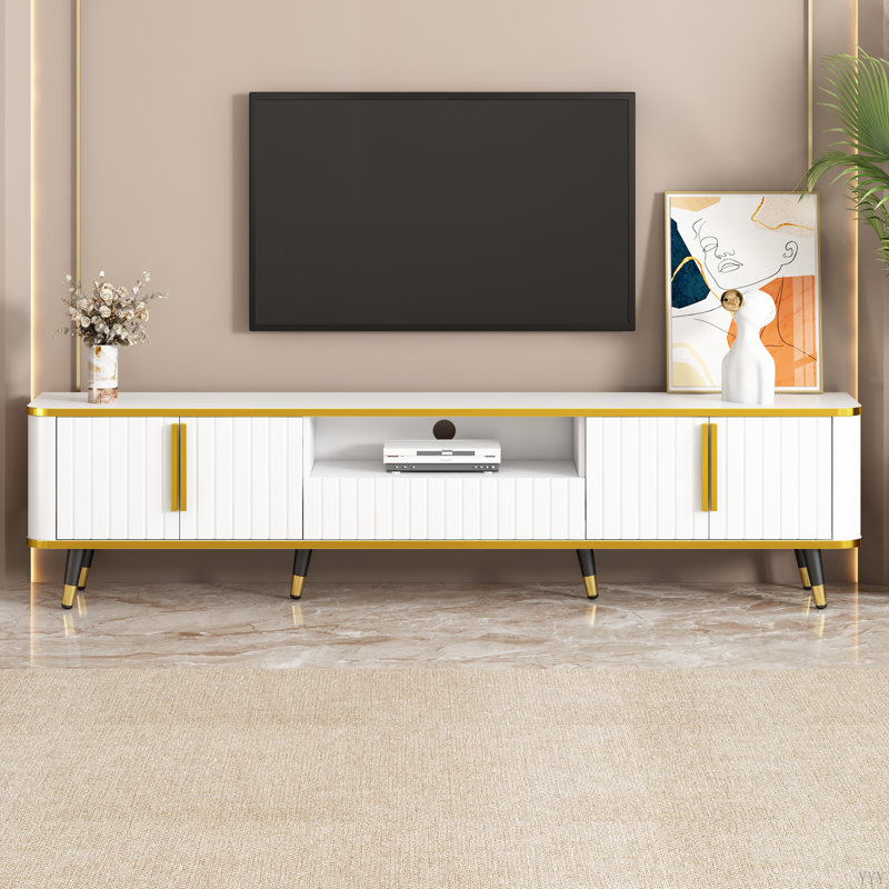 Crédence de rangement Jaryiah l 78,8 po, Blanc / doré