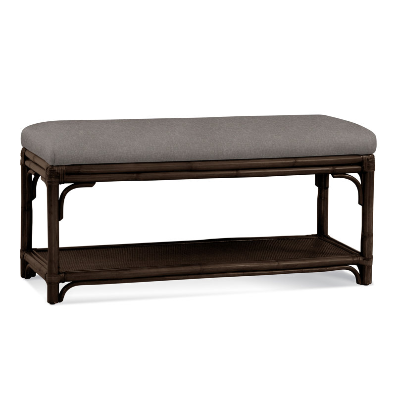 Summer Retreat Wicker Shelf Storage Bench, Coffee, White Textured Performance; 0865-91