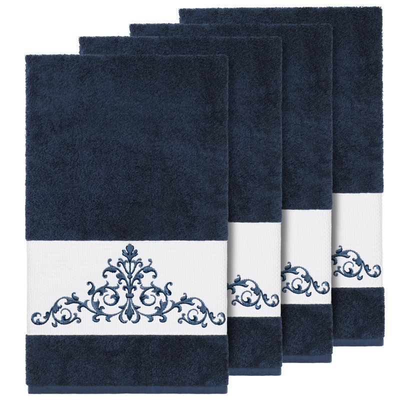 Scarlet 4 Piece Turkish Cotton Bath Towel Set, Midnight Blue, Bath Towel - 4 Pieces