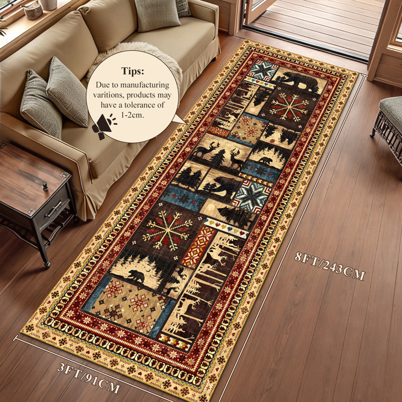 Cabin Brown Bear Non-slip Washable Area Rug, Runner 3' x 8'
