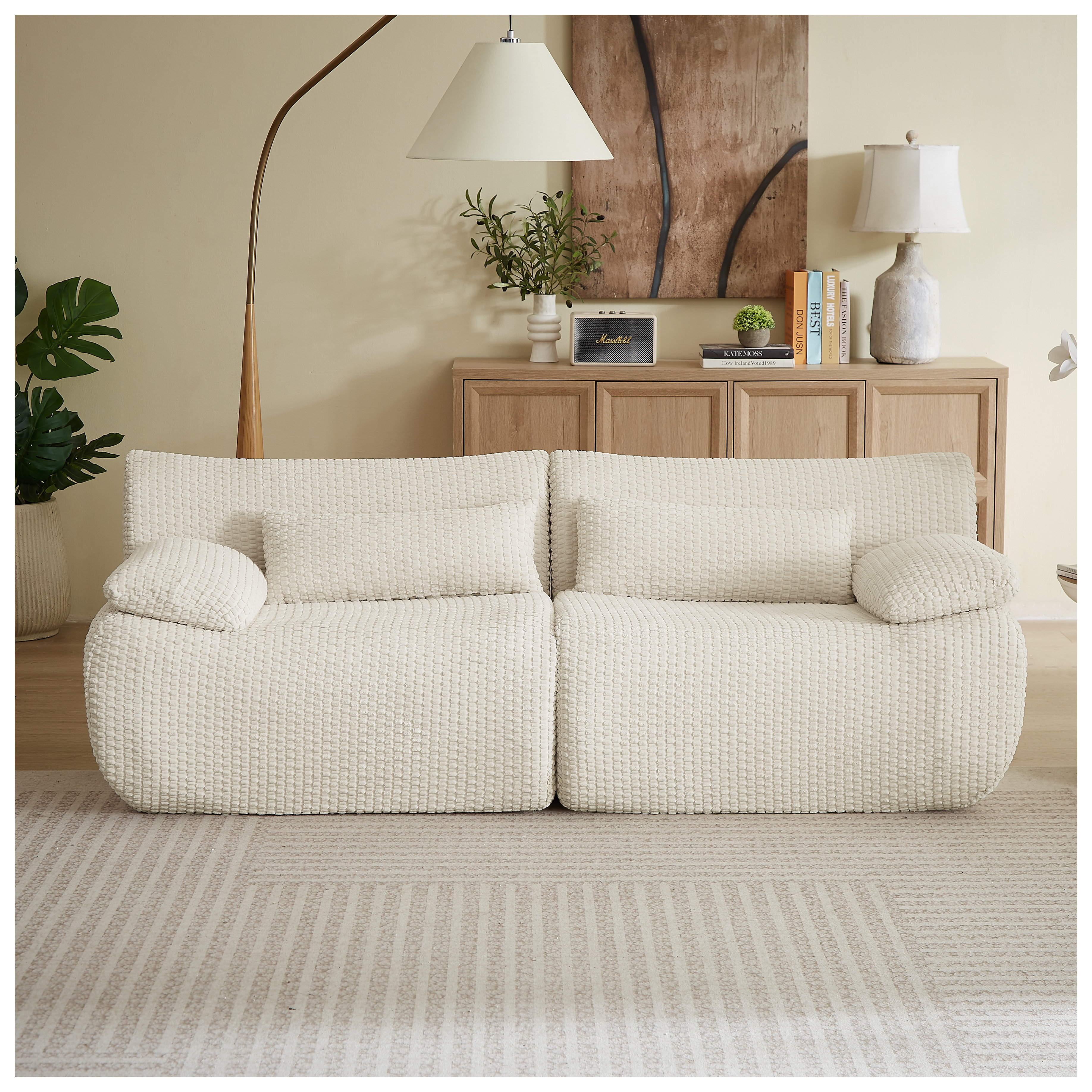 Latitude Run® Cloud Loveseat Sofa, Cream Corduroy Modern Modular ...