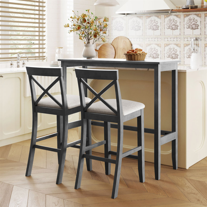 Ensemble de coin-repas de cuisine rectangulaire en bois de 48 po Farmhouse, Grey, Grey, Grey, Grey