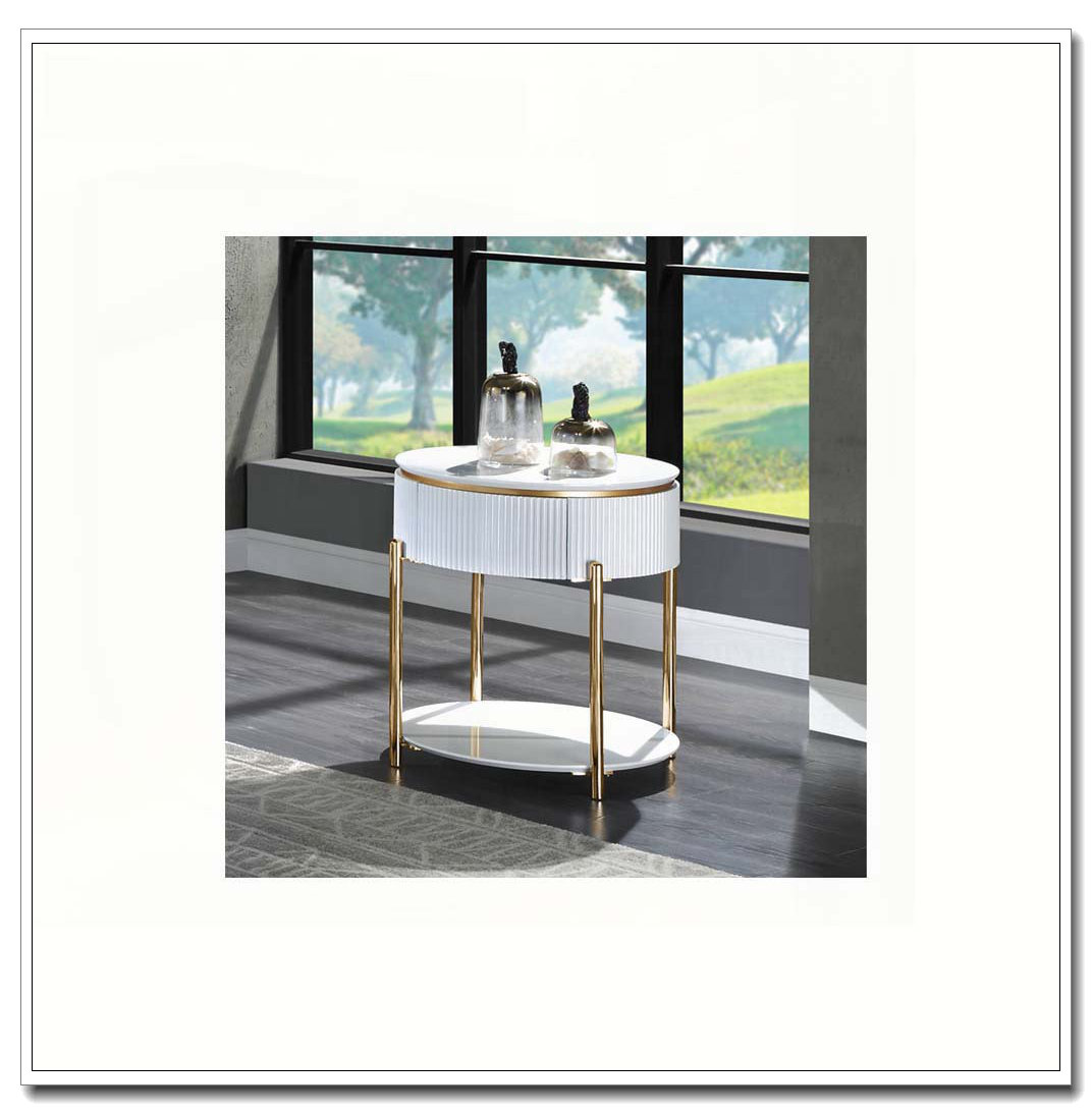 17 Stories White High Gloss and Gold End Table with Metal Leg | Wayfair