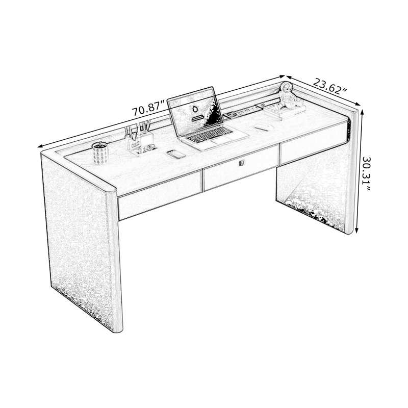 Bureau rectangulaire blanc et noir, H 30,31 po x l 70,87 po x P 23,62 po, Blanc/Noir
