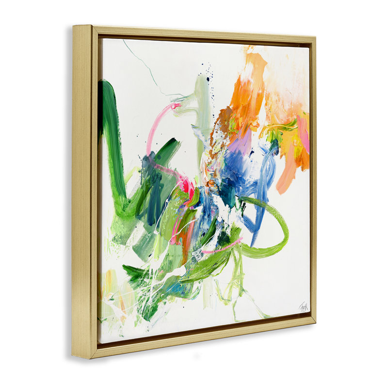 Cadre flottant Confident Green Abstraction, design par Design Fabrikken, H 18 po x l 18 po, Cadre flottant métallique doré