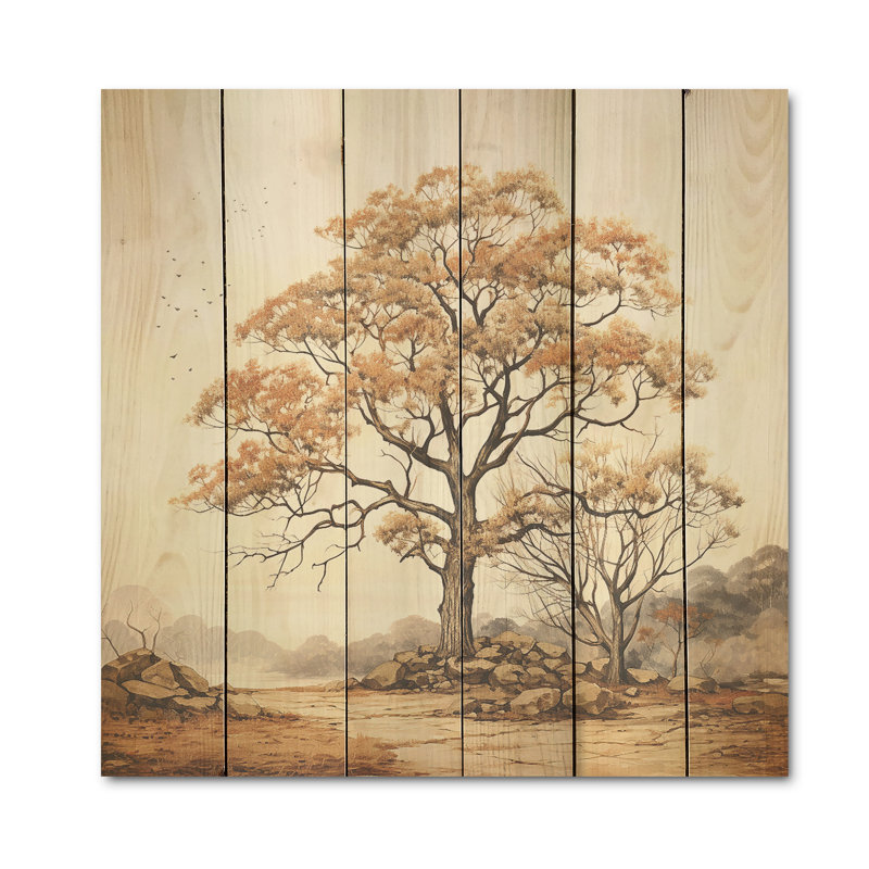 Art rétro sur bois de chêne naturel, H 15 po x l 15 po