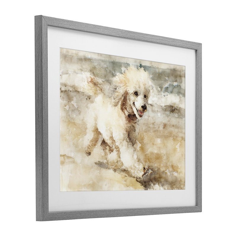 «Coastal Breeze & Poodle», reproduction sous verre encadrée, design par Svetlana Aleynikova, Cadre de ferme gris