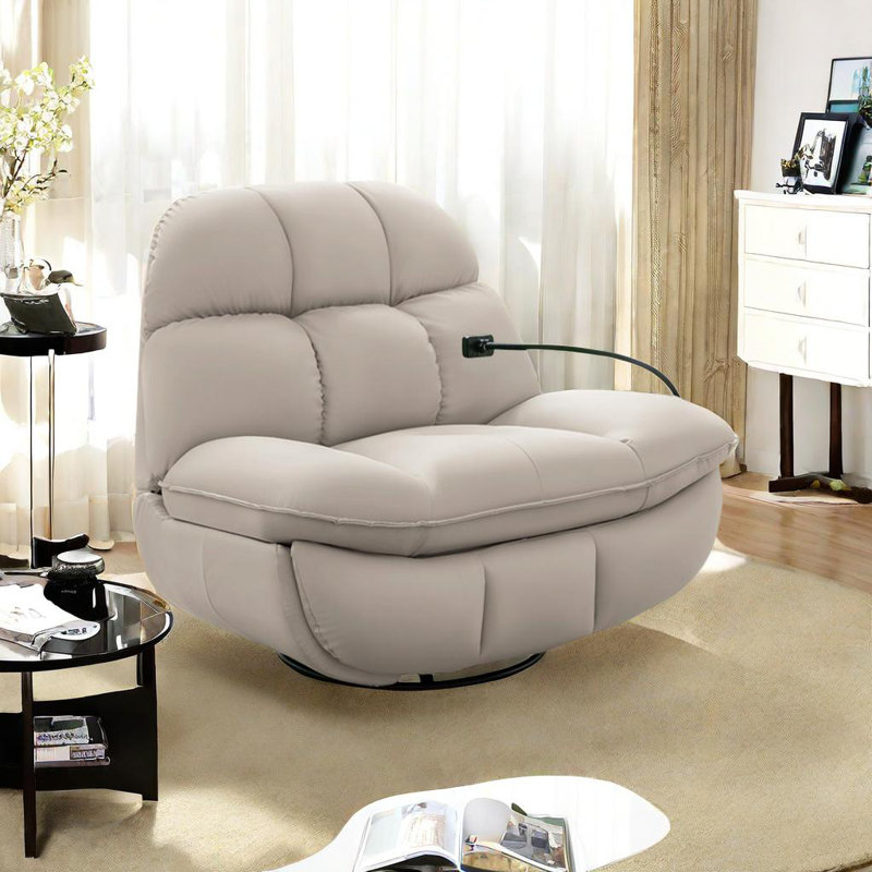 One-Click Recliner with Storage Arms, Cream