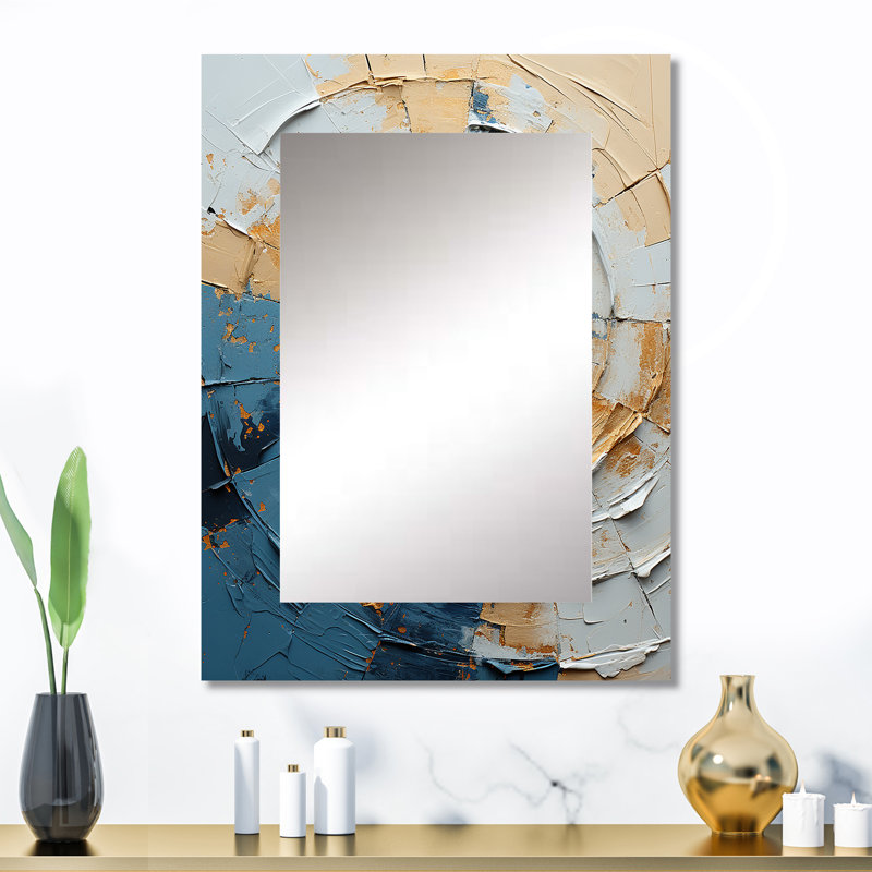 «Blue Gold Timeless Turn Vortex I», miroir mural décoratif à spirales abstraites, miroir bleu, impression sur métal